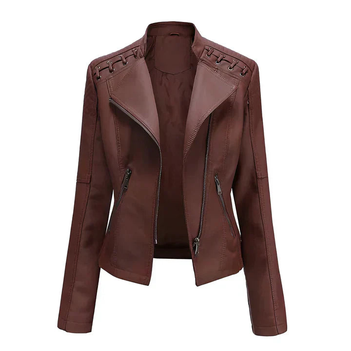 Arline - veste en cuir poudré avec fermeture à friction