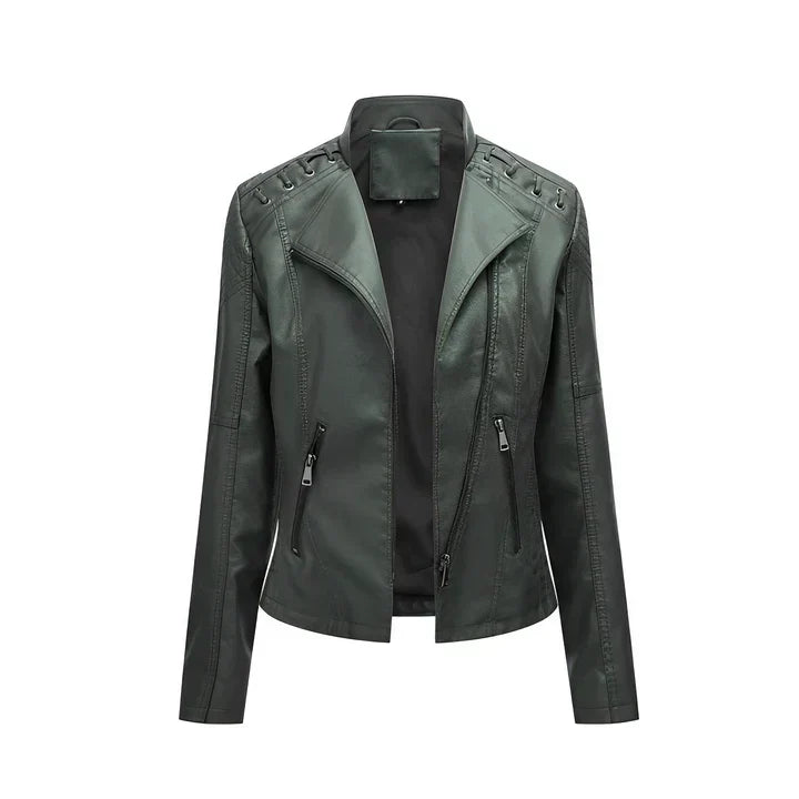 Arline - veste en cuir poudré avec fermeture à friction