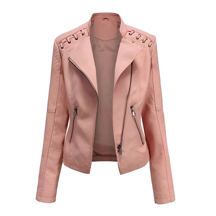 Arline - veste en cuir poudré avec fermeture à friction