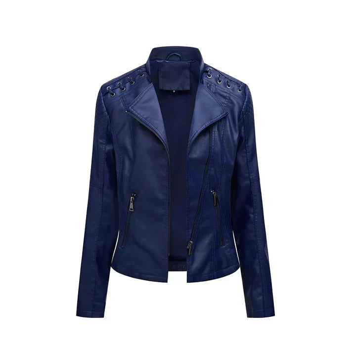 Arline - veste en cuir poudré avec fermeture à friction