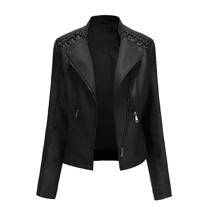 Arline - veste en cuir poudré avec fermeture à friction