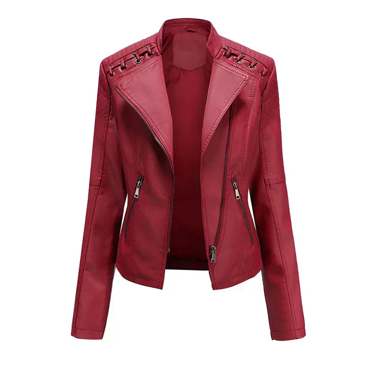 Arline - veste en cuir poudré avec fermeture à friction