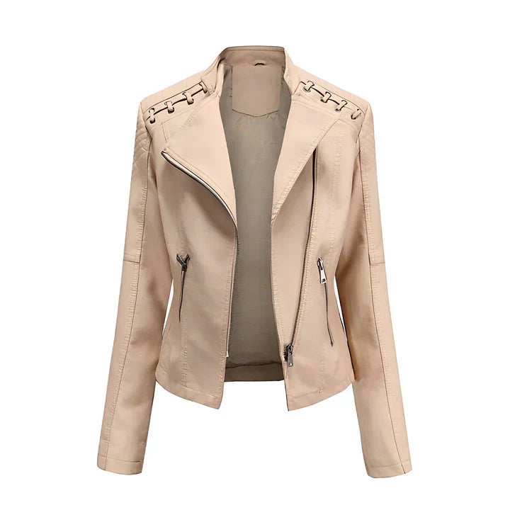Arline - veste en cuir poudré avec fermeture à friction
