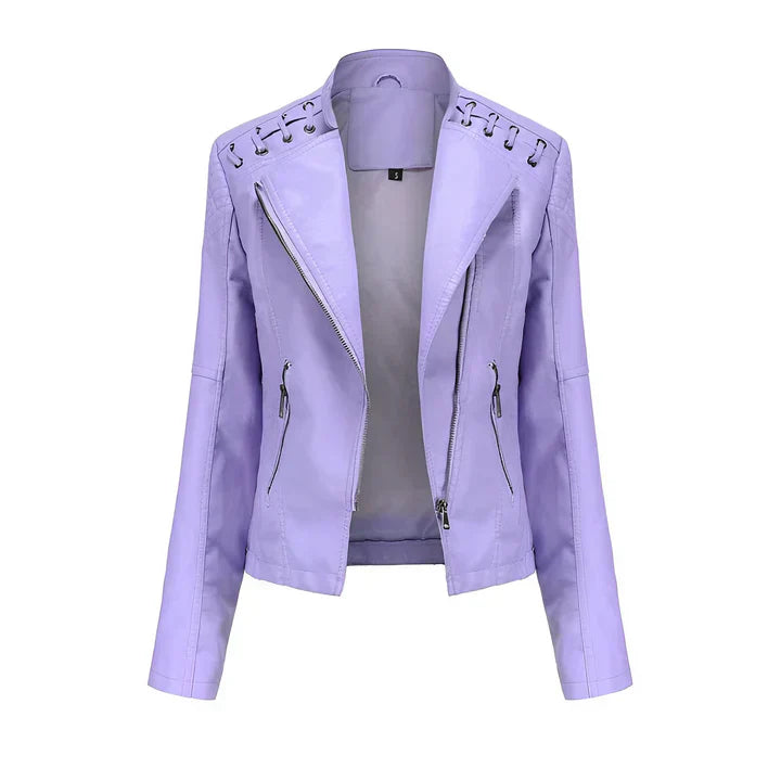 Arline - veste en cuir poudré avec fermeture à friction