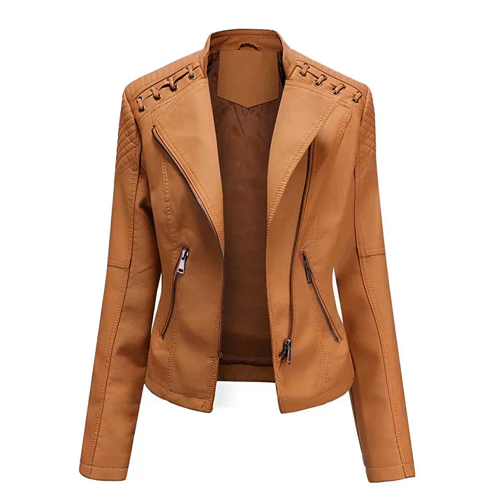 Arline - veste en cuir poudré avec fermeture à friction