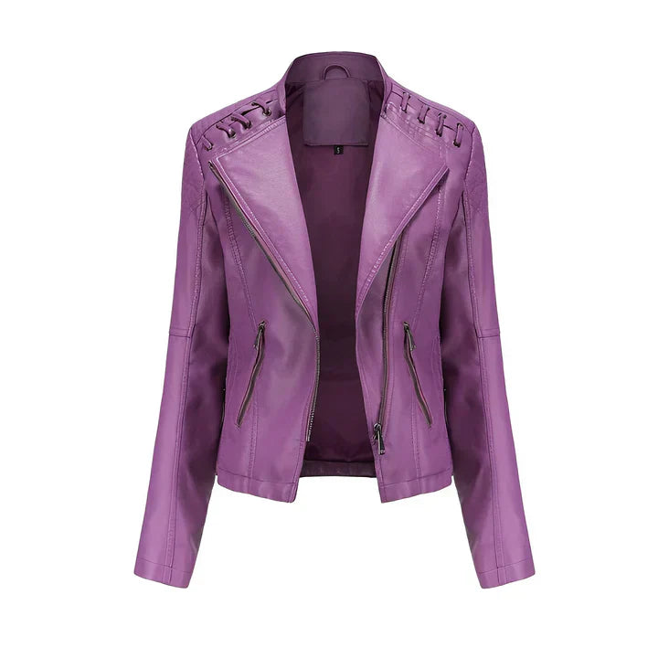 Arline - veste en cuir poudré avec fermeture à friction