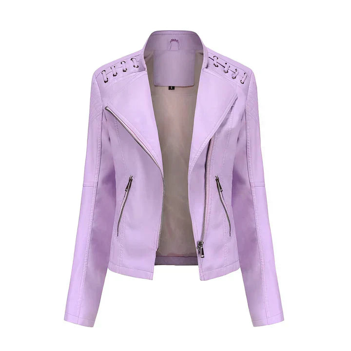 Arline - veste en cuir poudré avec fermeture à friction